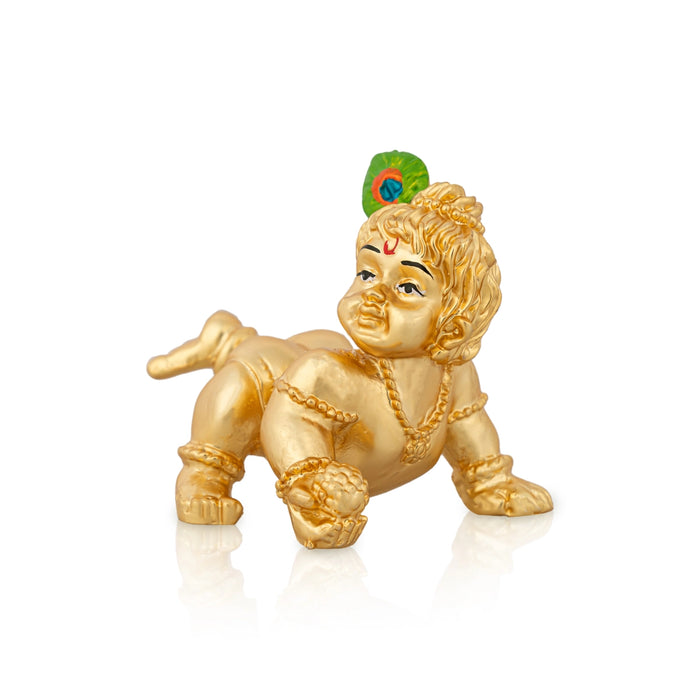 Crawling Krishna Murti - 1.5 x 1.75 Inches | Gold Finish Resin Idol/ Laddu Gopal Statue For Pooja
