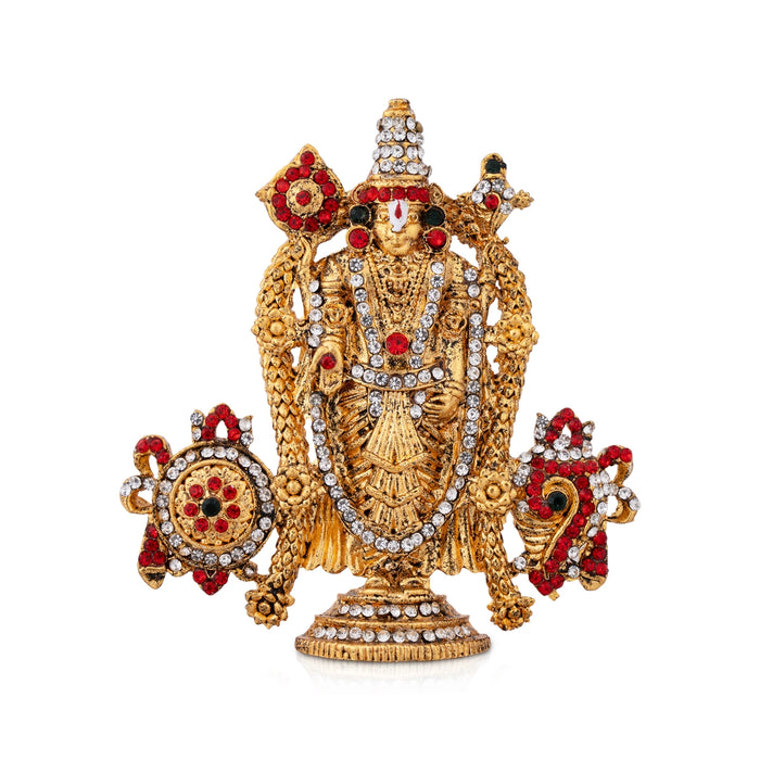 Shankh Chakra Perumal Standing Statue - 3 x 2.75 Inches | Gold Antique Stone Idol/ Decorative Balaji Murti
