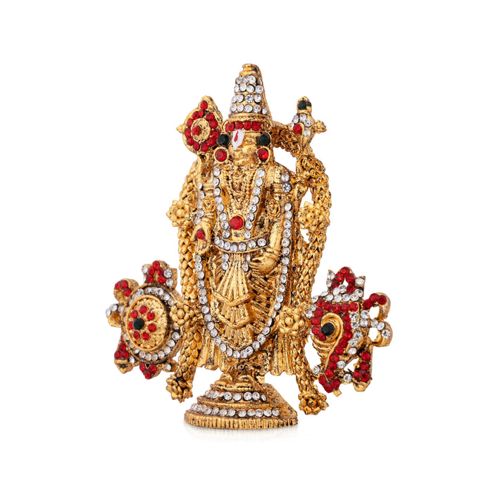 Shankh Chakra Perumal Standing Statue - 3 x 2.75 Inches | Gold Antique Stone Idol/ Decorative Balaji Murti