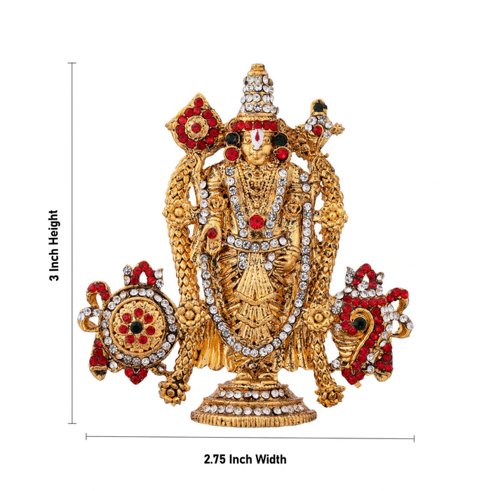 Shankh Chakra Perumal Standing Statue - 3 x 2.75 Inches | Gold Antique Stone Idol/ Decorative Balaji Murti