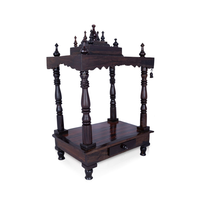 Pooja Mandir With Base | Inner - 12 x 14 Inch, Outer - 26 x 15 Inch/ Open Wooden Temple/ Puja Stand for Home