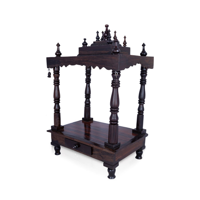 Pooja Mandir With Base | Inner - 12 x 14 Inch, Outer - 26 x 15 Inch/ Open Wooden Temple/ Puja Stand for Home