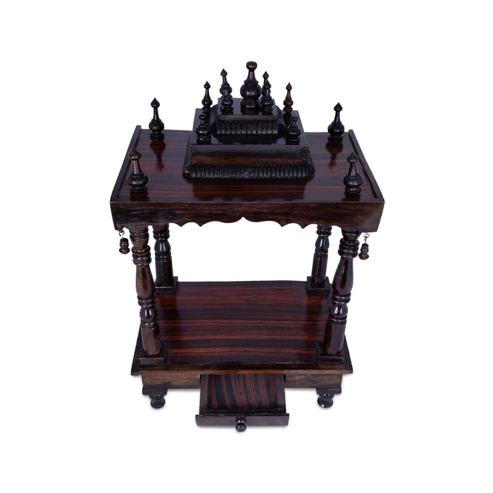Pooja Mandir With Base | Inner - 12 x 14 Inch, Outer - 26 x 15 Inch/ Open Wooden Temple/ Puja Stand for Home
