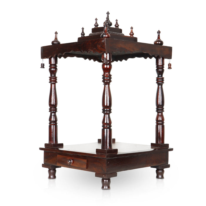 Pooja Mandir With Base | Inner - 15 x 15 Inch, Outer - 29 x 15 Inch/ Open Wooden Temple/ Puja Stand for Home