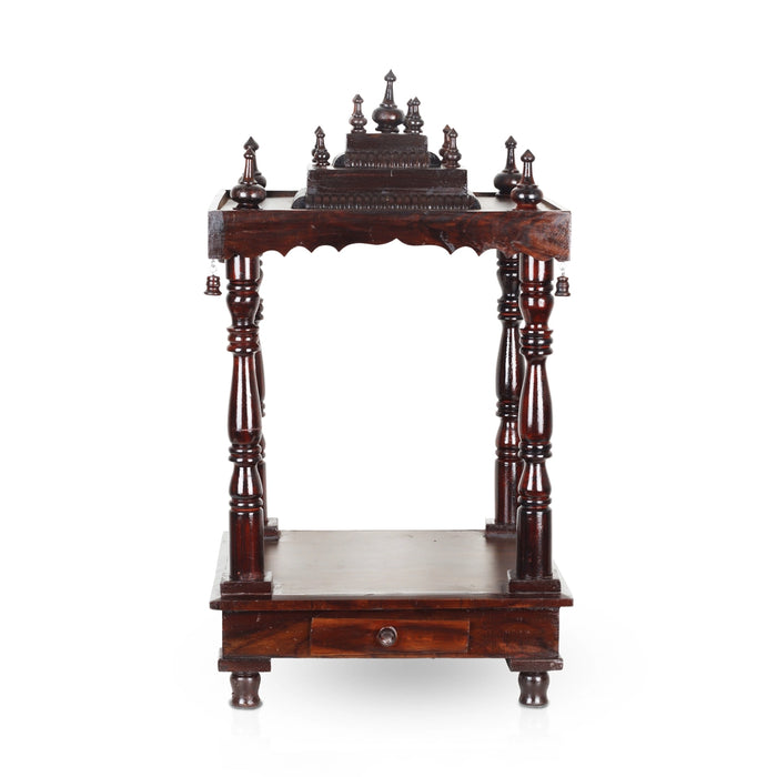 Pooja Mandir With Base | Inner - 15 x 15 Inch, Outer - 29 x 15 Inch/ Open Wooden Temple/ Puja Stand for Home