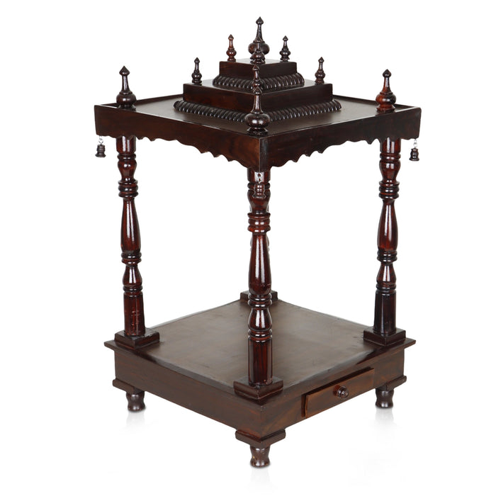 Pooja Mandir With Base | Inner - 15 x 15 Inch, Outer - 29 x 15 Inch/ Open Wooden Temple/ Puja Stand for Home