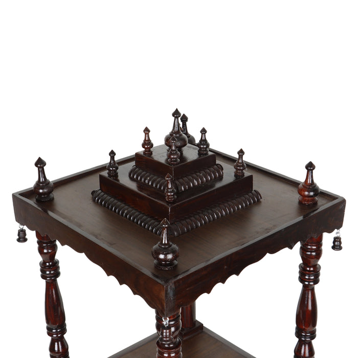 Pooja Mandir With Base | Inner - 15 x 15 Inch, Outer - 29 x 15 Inch/ Open Wooden Temple/ Puja Stand for Home