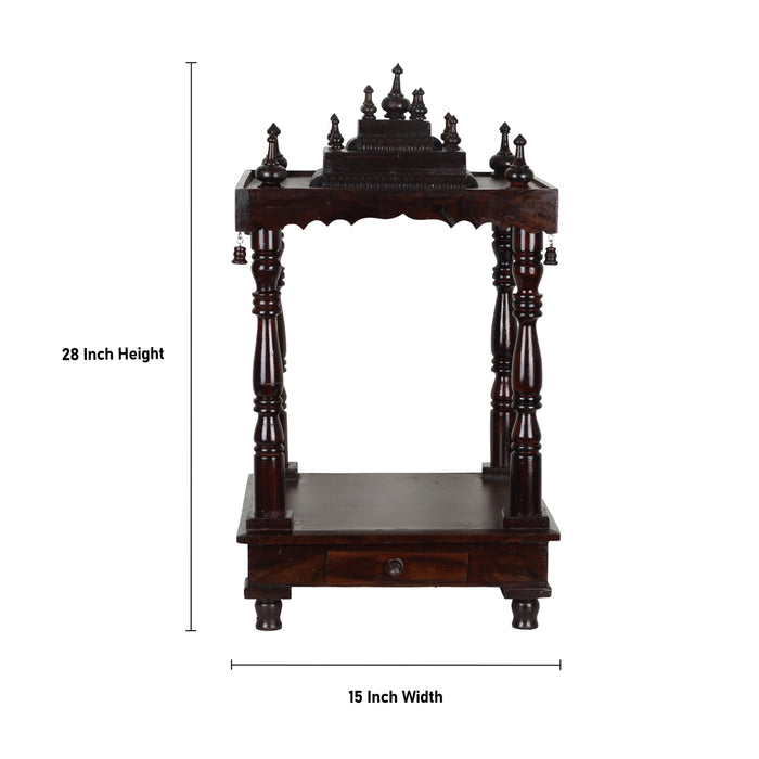 Pooja Mandir With Base | Inner - 15 x 15 Inch, Outer - 29 x 15 Inch/ Open Wooden Temple/ Puja Stand for Home