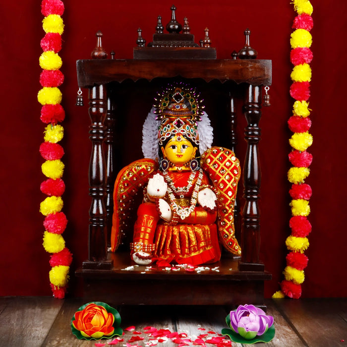 Pooja Mandir With Base | Inner - 15 x 15 Inch, Outer - 29 x 15 Inch/ Open Wooden Temple/ Puja Stand for Home