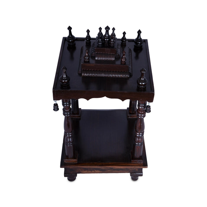 Pooja Mandir With Base| Inner - 12 x 12 Inch, Outer - 25 x 12 Inch/ Open Wooden Temple/ Wooden Mandir for Home