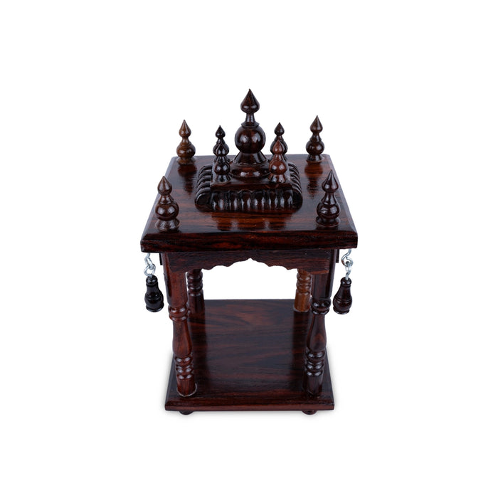 Pooja Mandir With Leg | Base 5.5 x 5.5 Inches, Outer 10.5 x 5.5 Inches/ Open Wooden Temple/ Puja Stand for Home