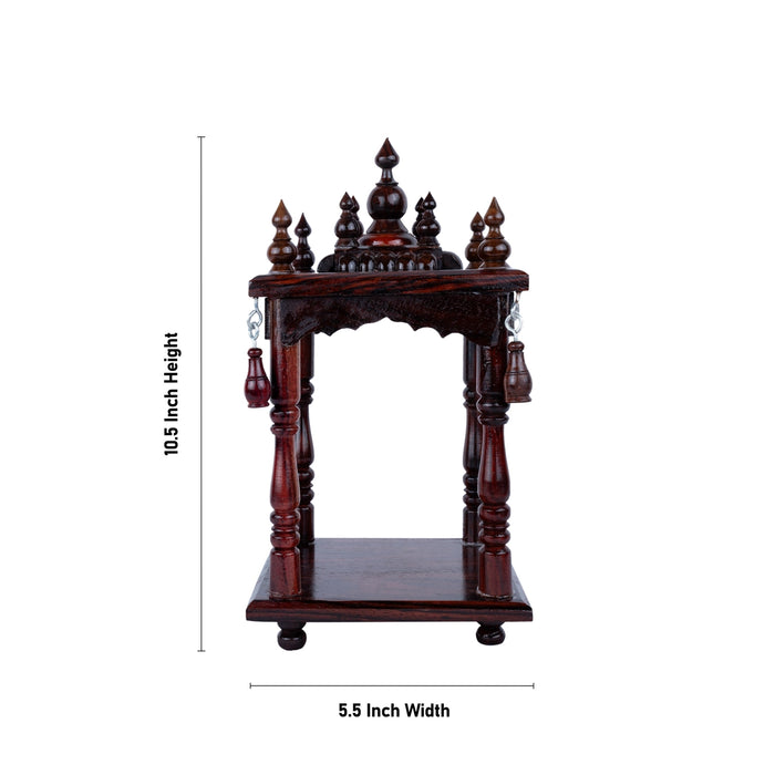 Pooja Mandir With Leg | Base 5.5 x 5.5 Inches, Outer 10.5 x 5.5 Inches/ Open Wooden Temple/ Puja Stand for Home