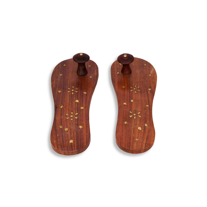 Wooden Paduka - 2.5 X 10.5 Inches | Wooden Padam/ Charan Paduka/ Traditional Footwear For Pooja And Temple