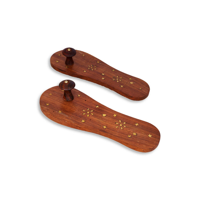 Wooden Paduka - 2.5 X 10.5 Inches | Wooden Padam/ Charan Paduka/ Traditional Footwear For Pooja And Temple