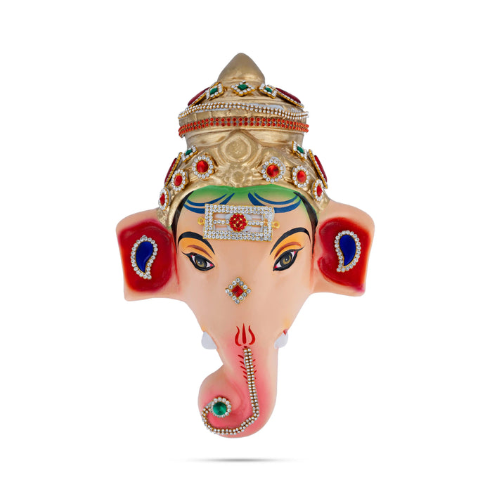 Stone Decorative Ganesha Face - 11 X 7.5 Inches | Ganpati Face/ Paper Mache Decorative Face For Deity
