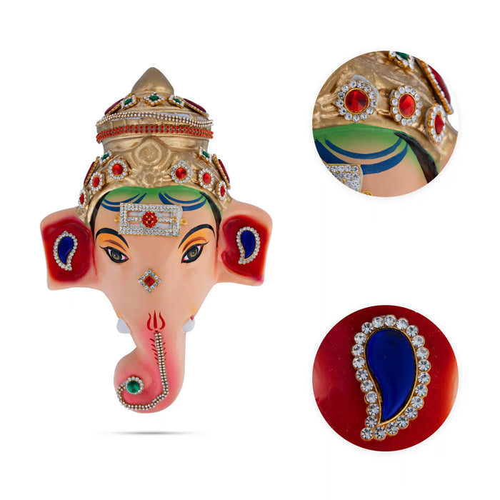 Stone Decorative Ganesha Face - 11 X 7.5 Inches | Ganpati Face/ Paper Mache Decorative Face For Deity