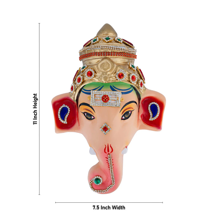 Stone Decorative Ganesha Face - 11 X 7.5 Inches | Ganpati Face/ Paper Mache Decorative Face For Deity