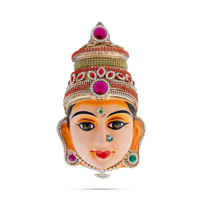 Stone Decorative Amman Face - 8.5 X 5 Inches | Ammavari Face/ Paper Mache Devi Face For Deity Décor