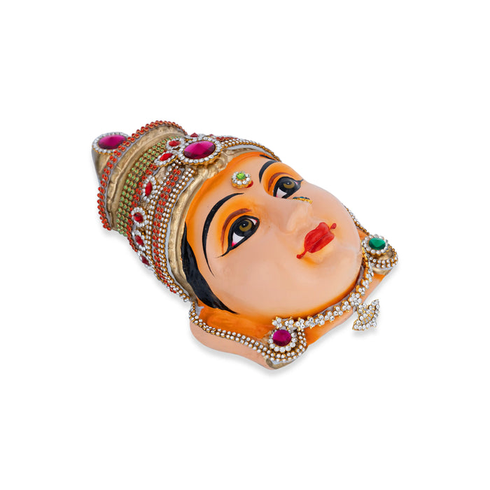 Stone Decorative Amman Face - 8.5 X 5 Inches | Ammavari Face/ Paper Mache Devi Face For Deity Décor