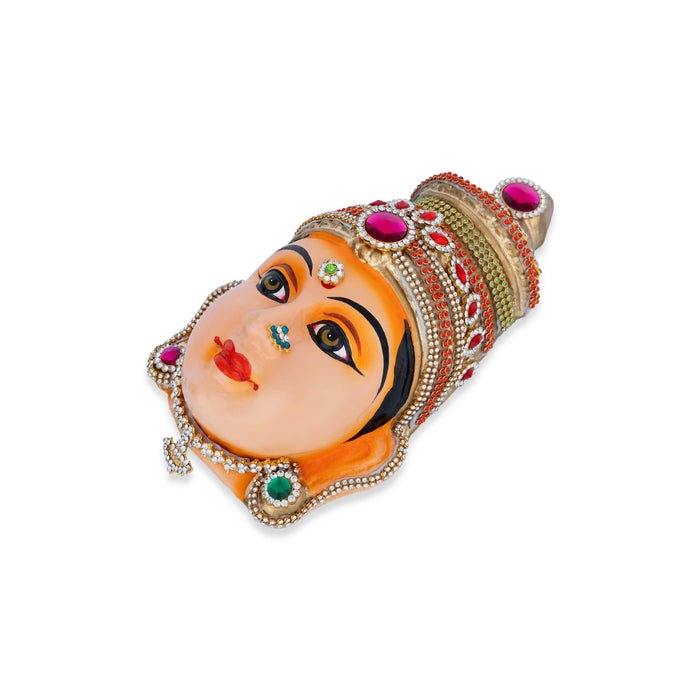 Stone Decorative Amman Face - 8.5 X 5 Inches | Ammavari Face/ Paper Mache Devi Face For Deity Décor