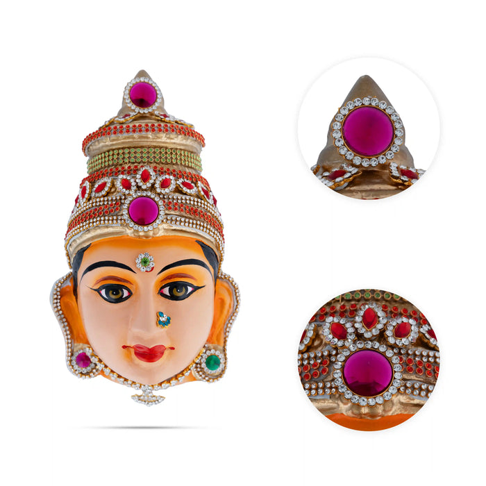 Stone Decorative Amman Face - 8.5 X 5 Inches | Ammavari Face/ Paper Mache Devi Face For Deity Décor