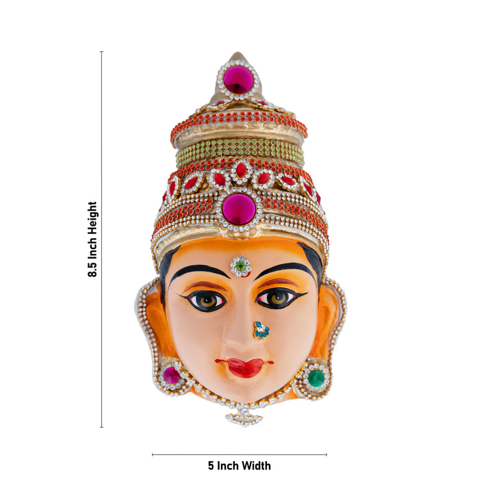 Stone Decorative Amman Face - 8.5 X 5 Inches | Ammavari Face/ Paper Mache Devi Face For Deity Décor