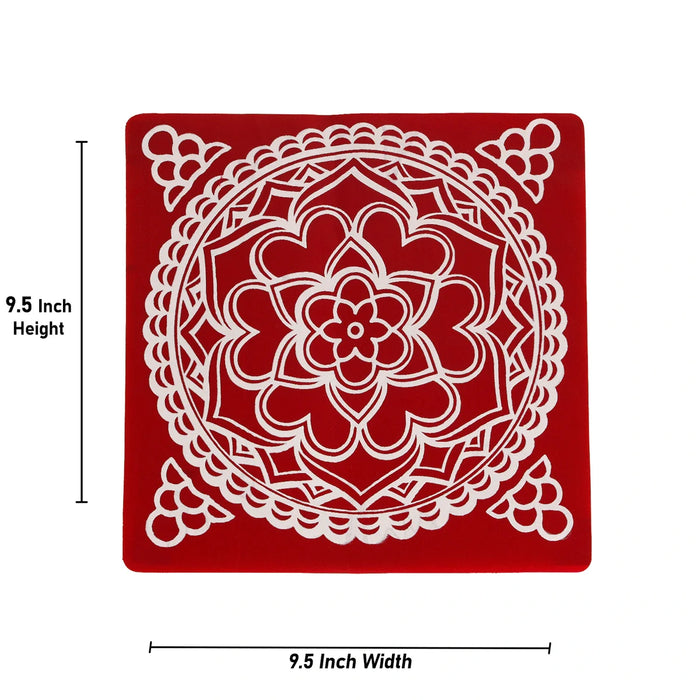 Kolam Sticker - 10 x 10 Inches | 2 Pcs/ Maroon Rangoli Sticker for Pooja Room Decor