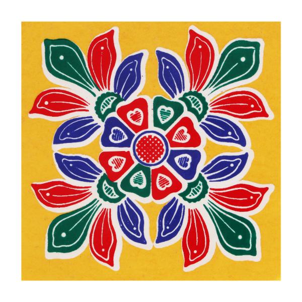 Rangoli Sticker - 4 x 4 Inches | Muggulu Sticker/ Colour Rangoli Sticker for Floor/ Assorted Design