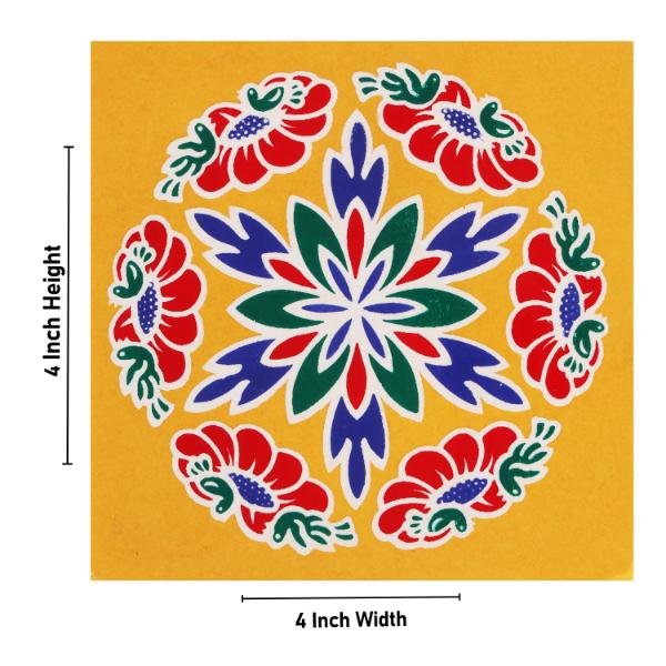 Rangoli Sticker - 4 x 4 Inches | Muggulu Sticker/ Colour Rangoli Sticker for Floor/ Assorted Design