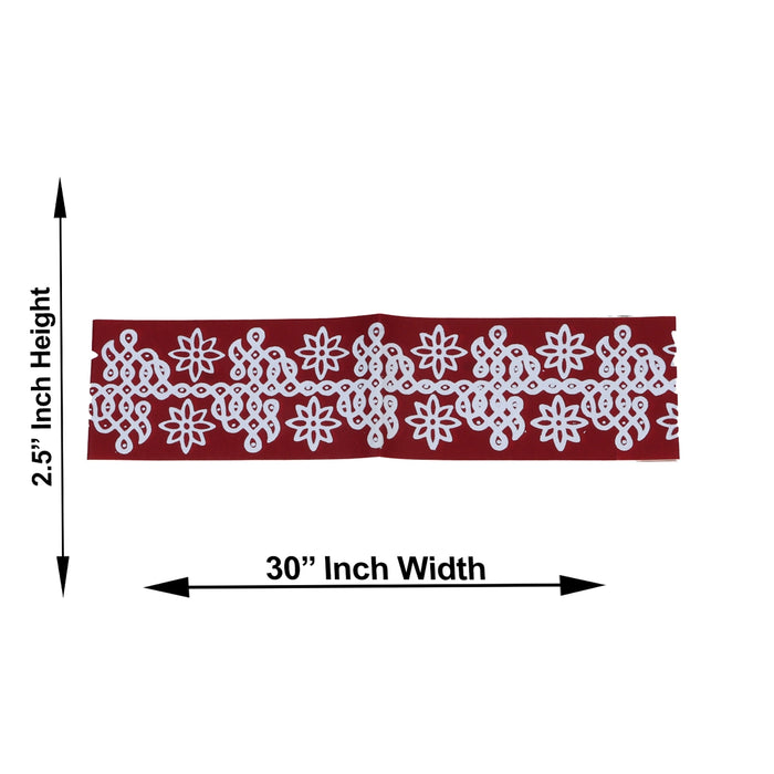 Maroon Kolam Sticker Set - 2.5 x 30 Inches | 4 Pcs/ Border Kolam Stickers/ Muggu Sticker for Home Decor