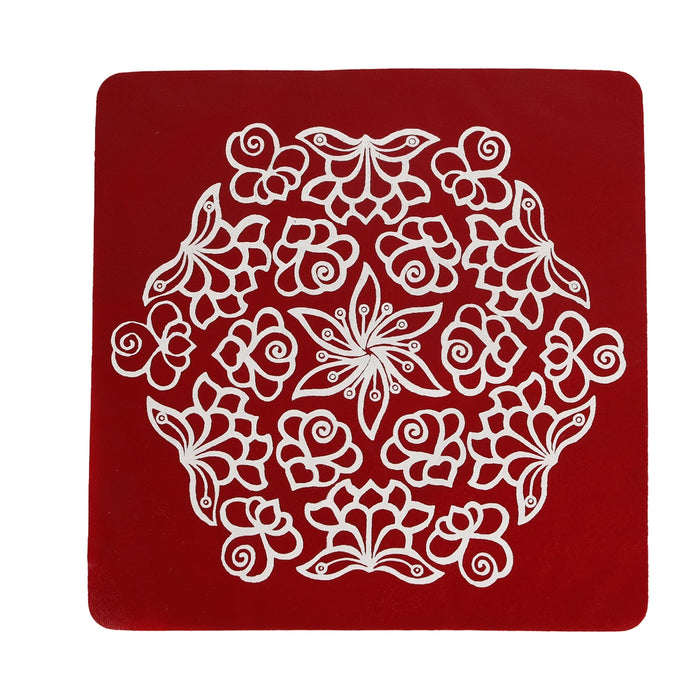 Maroon Kolam Sticker Set - 7 x 7 Inches | 4 Pcs/ Rangoli Sticker/ Muggu Sticker for Home Decor