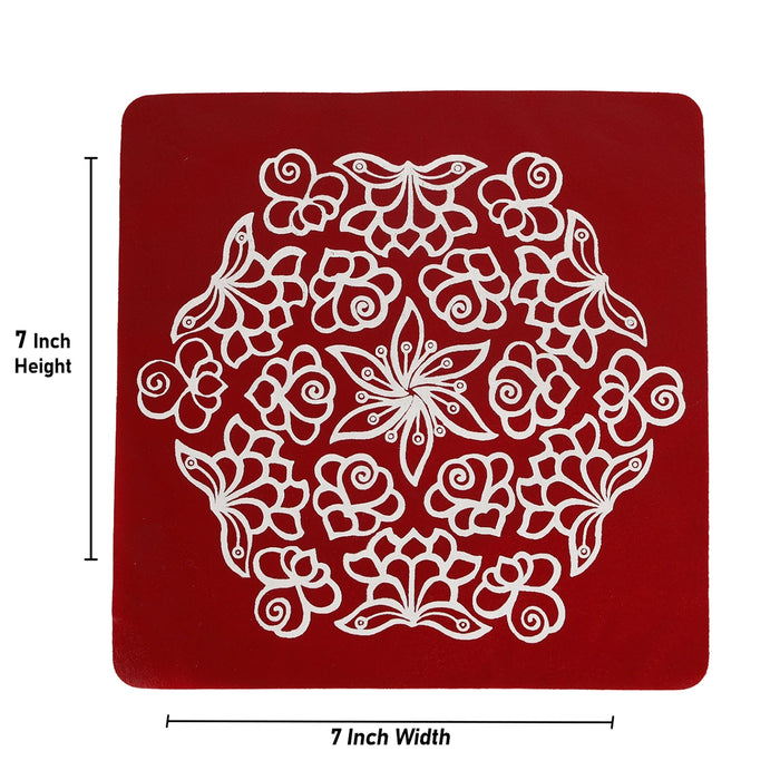 Maroon Kolam Sticker Set - 7 x 7 Inches | 4 Pcs/ Rangoli Sticker/ Muggu Sticker for Home Decor