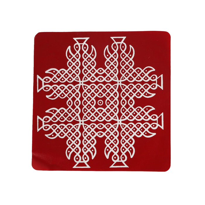 Maroon Kolam Sticker Set - 7 x 7 Inches | 4 Pcs/ Rangoli Sticker/ Muggu Sticker for Home Decor