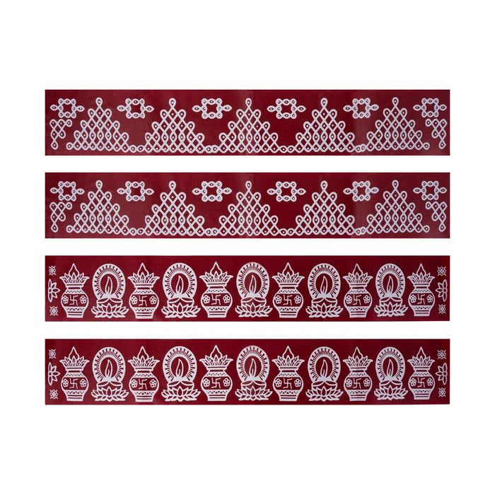 Maroon Kolam Sticker Set - 29.5 X 4 Inches | 4 Pcs/ Muggu Sticker/ Rangoli Sticker For Festival Decoration