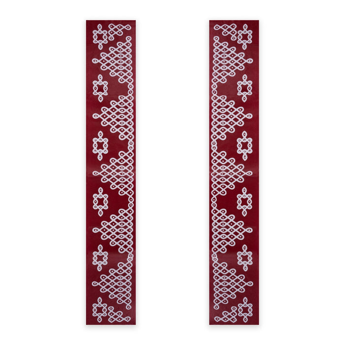 Maroon Kolam Sticker Set - 29.5 X 4 Inches | 4 Pcs/ Muggu Sticker/ Rangoli Sticker For Festival Decoration
