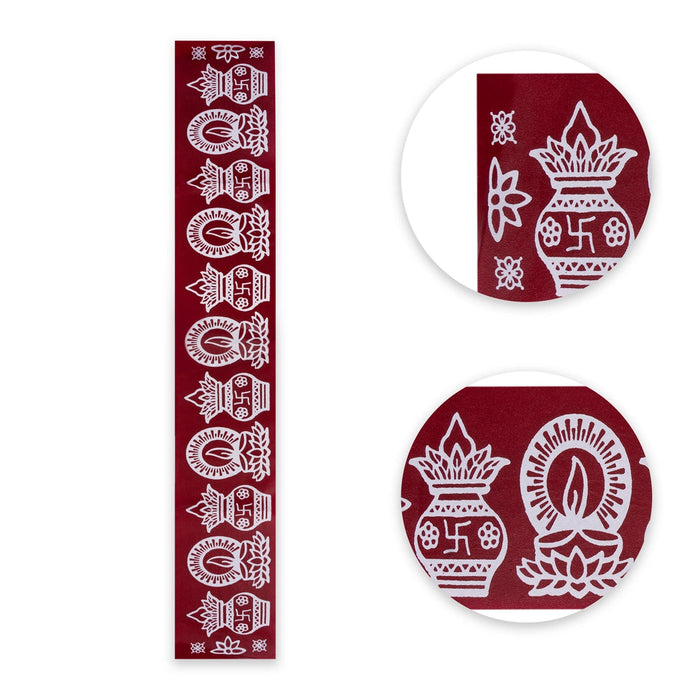 Maroon Kolam Sticker Set - 29.5 X 4 Inches | 4 Pcs/ Muggu Sticker/ Rangoli Sticker For Festival Decoration