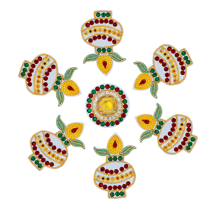 Acrylic Rangoli Design | Kundan Stone Muggulu Rangoli Kolam/ Kalash Design Kolam Design for Home Decor