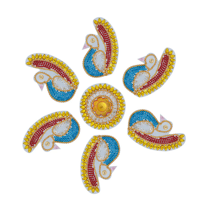 Acrylic Rangoli | Multicolour Kundan Stone Acrylic Rangoli Design/ Peacock Design Muggulu Rangoli for Home