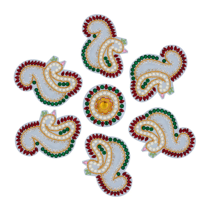 Acrylic Rangoli Design | Kundan Stone Muggulu Rangoli Kolam/ Peacock Design Kolam Design for Home Decor/ Assorted Colour