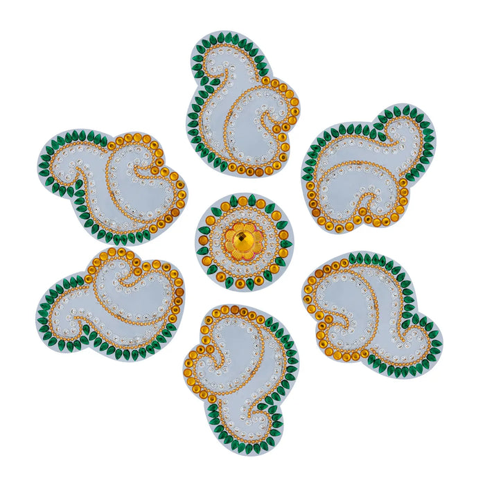 Acrylic Rangoli Design | Kundan Stone Muggulu Rangoli Kolam/ Peacock Design Kolam Design for Home Decor/ Assorted Colour