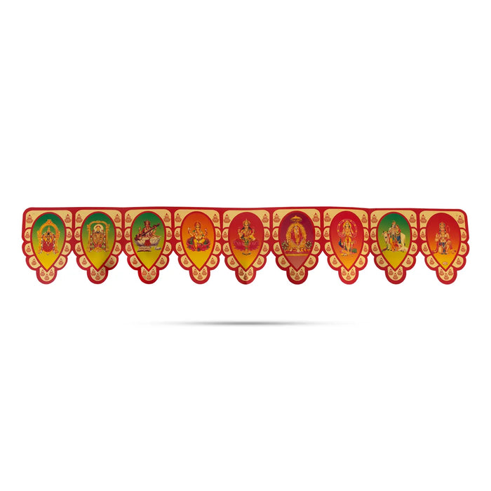 God Picture Toran - 32.5 Inches | Golden & Green Thoran / Bandawar / Thornam For Home Entrance