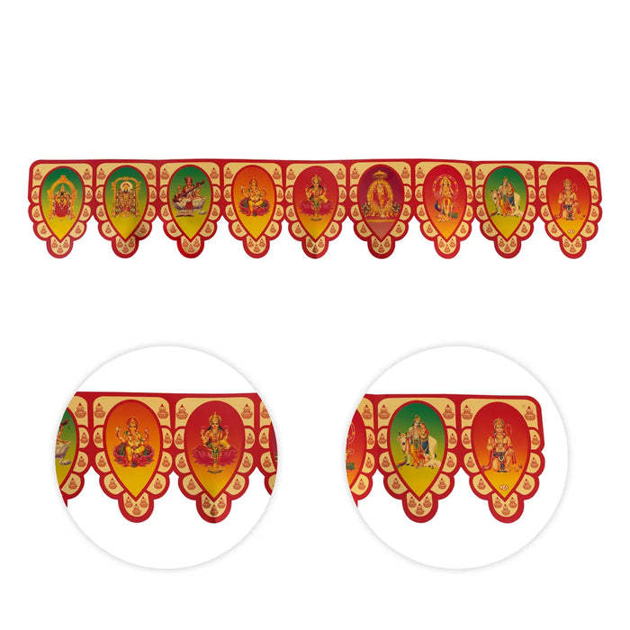 God Picture Toran - 32.5 Inches | Golden & Green Thoran / Bandawar / Thornam For Home Entrance