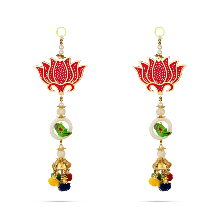 Lotus With Parrot Design Hanging Pair - 13 Inches | Hanging Latkan / Decorative Wall Hanger