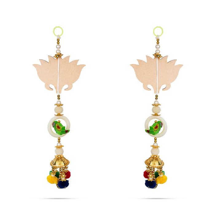 Lotus With Parrot Design Hanging Pair - 13 Inches | Hanging Latkan / Decorative Wall Hanger