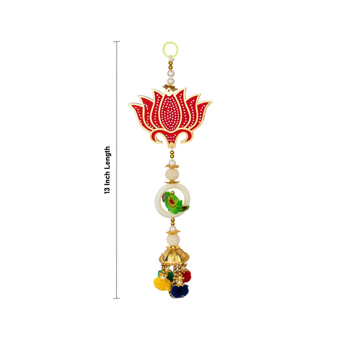 Lotus With Parrot Design Hanging Pair - 13 Inches | Hanging Latkan / Decorative Wall Hanger