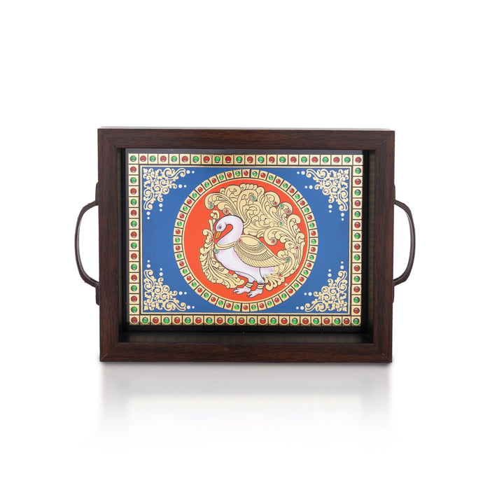 Tanjore Glass Painting Tray-1.25 X 9 X 7 Inches | Thanjavur Decorative Plate/Wooden Tray For Home/Assorted Design