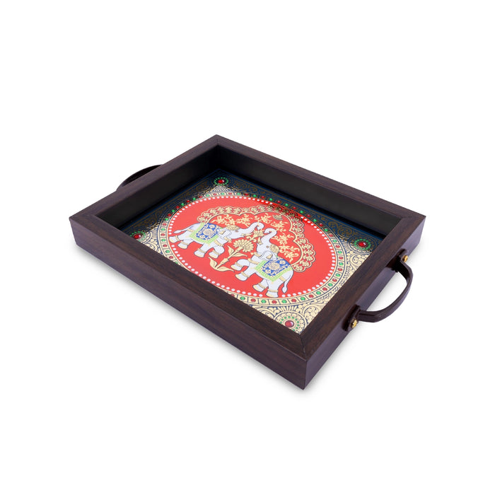 Tanjore Glass Painting Tray-1.25 X 9 X 7 Inches | Thanjavur Decorative Plate/Wooden Tray For Home/Assorted Design