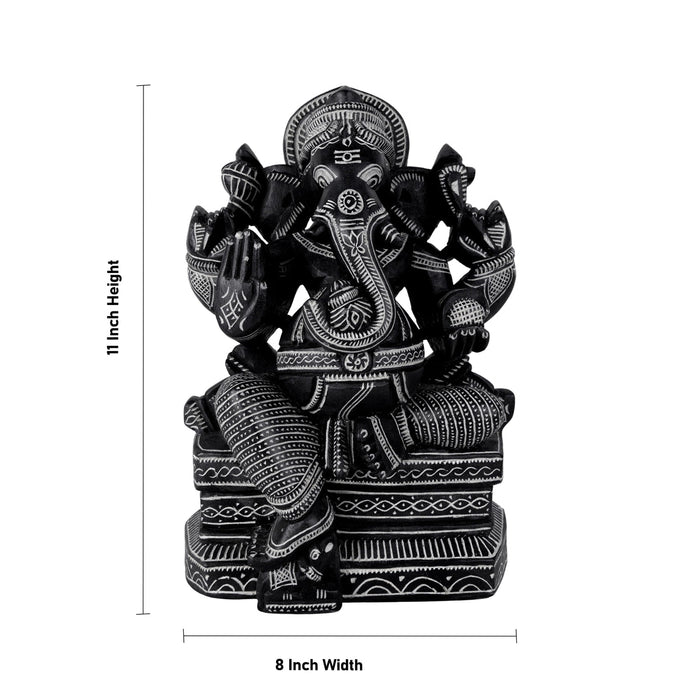 Ganapati Idol - 11 x 8 Inches | Vinayaka Statue/ Soft Stone Ganesha Statue for Pooja