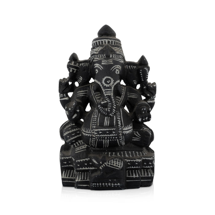 Ganesha Sitting on Base Murti - 5.5 x 3.75 Inches | Soft Stone Ganpati Idol/ Vinayagar Statue For Pooja