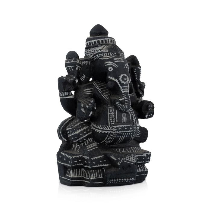 Ganesha Sitting on Base Murti - 5.5 x 3.75 Inches | Soft Stone Ganpati Idol/ Vinayagar Statue For Pooja